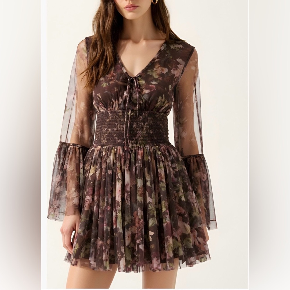 Modenaire Floral Long Sleeve Mini Dress
